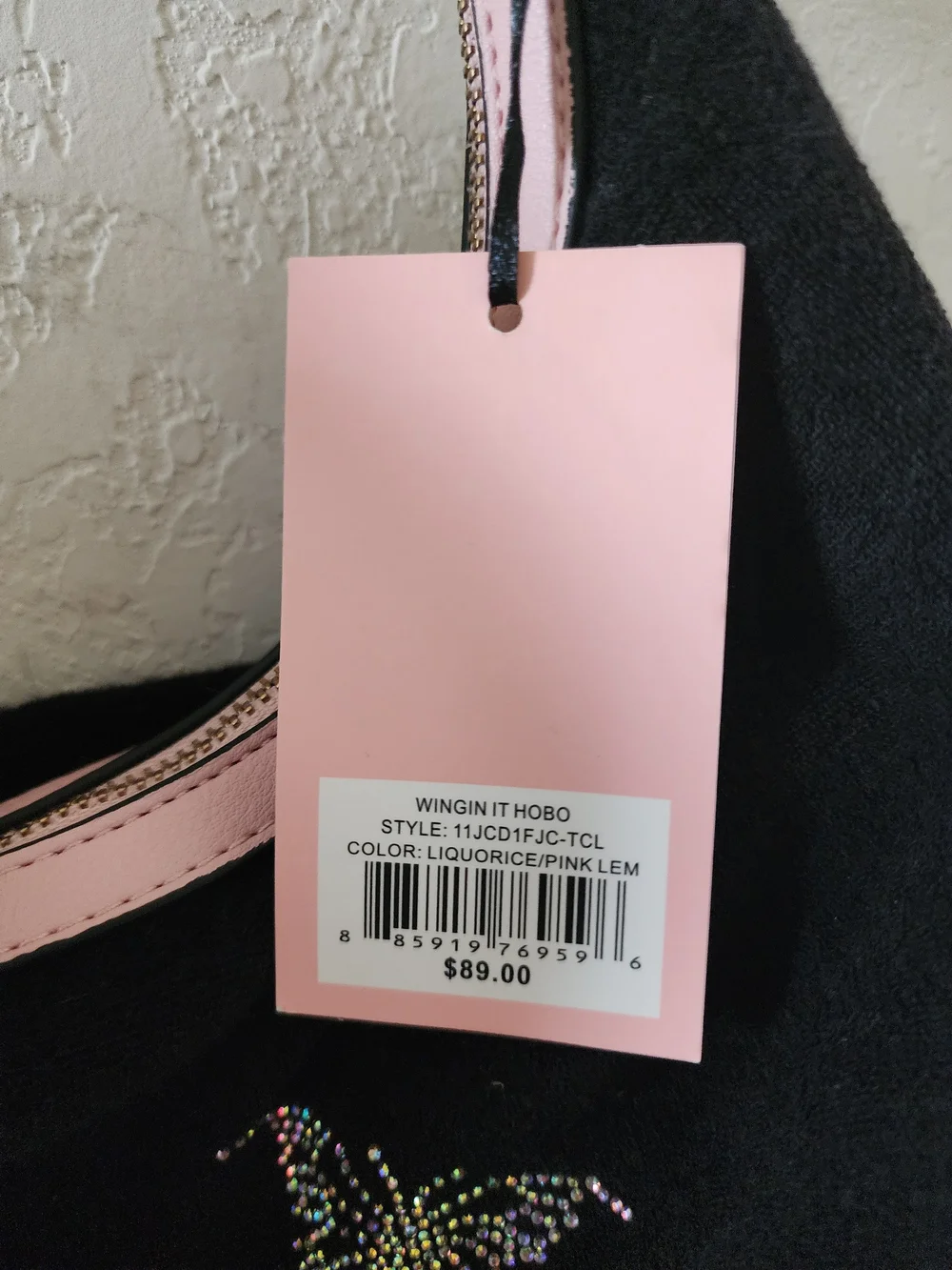 Juicy Couture Black and Pink Hobo Bag with Heart Coin Pouch
